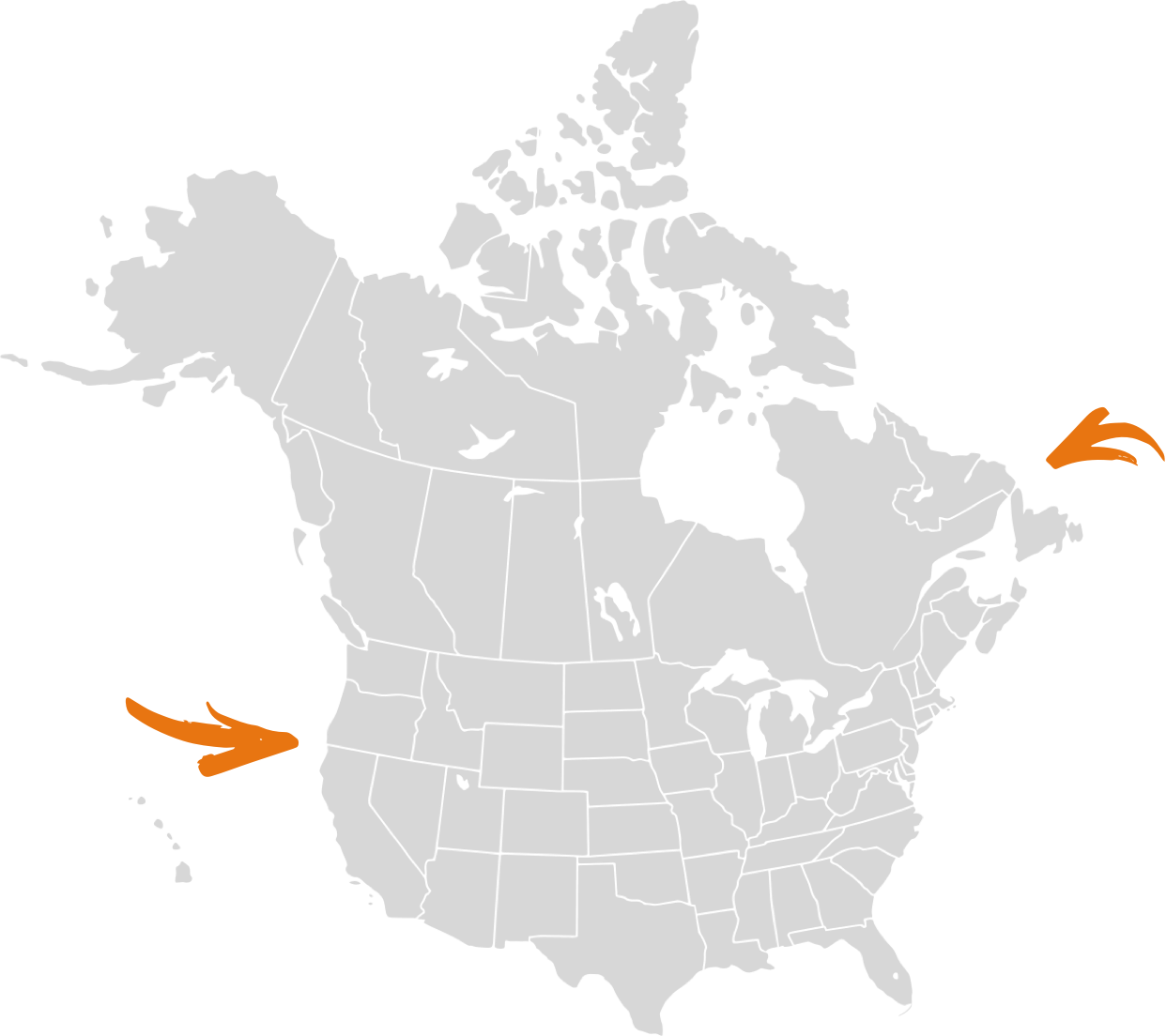 Stylized map of the United States and Canada